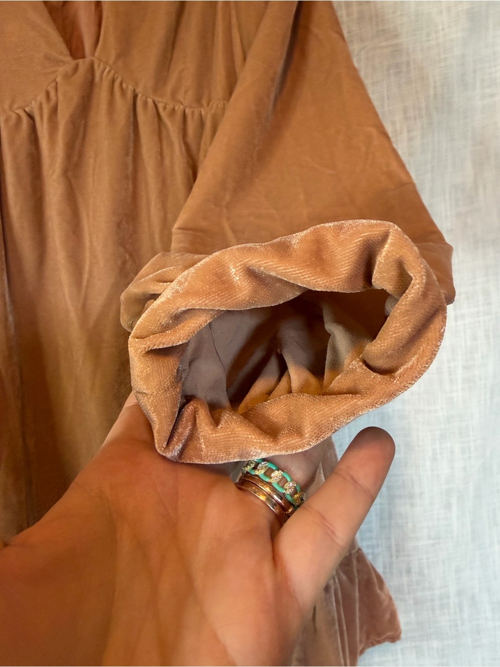 Free People Estella Copper Blush Velvet Mini Dress Ruffle Size S Romantic - Picture 10 of 13